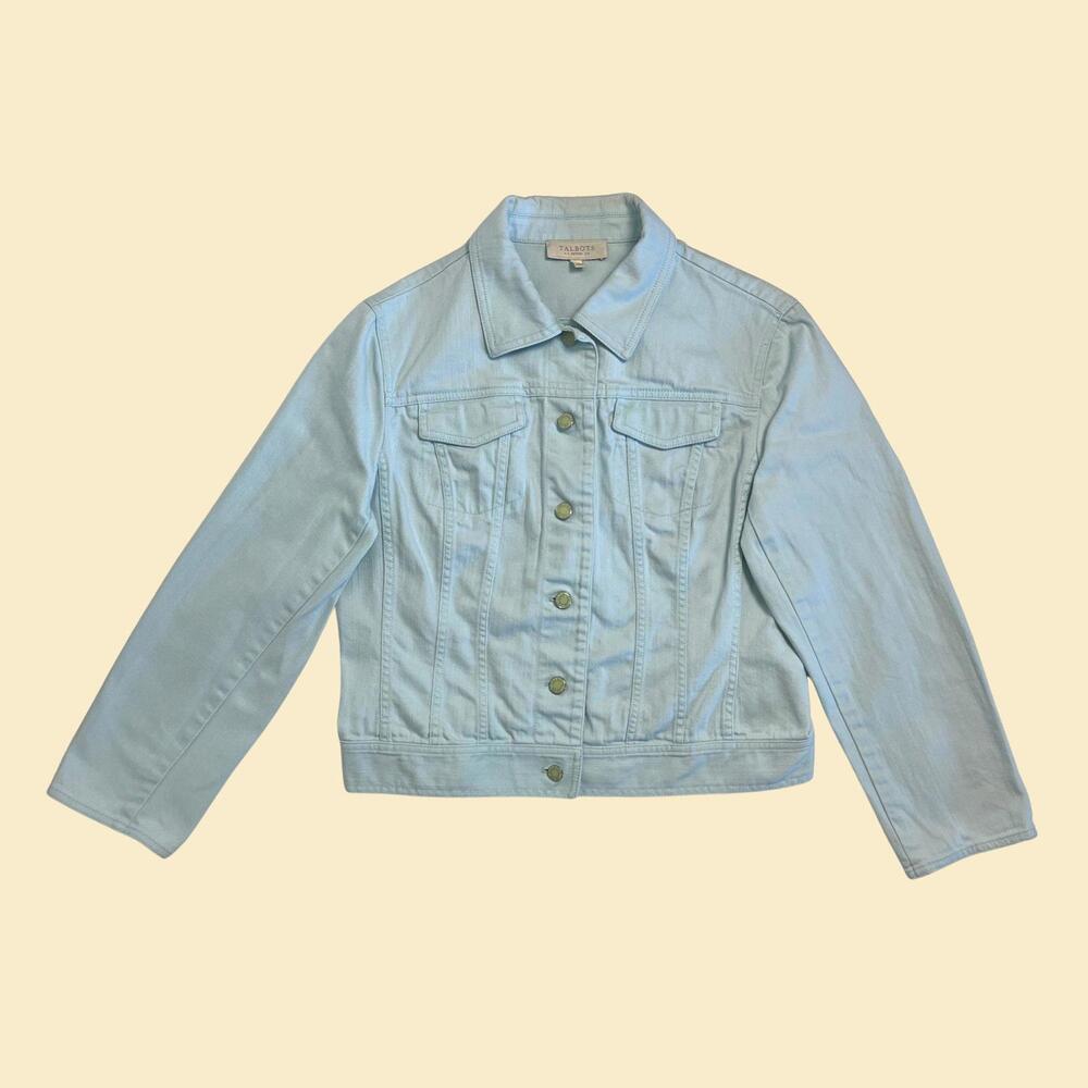 Vintage Y2K denim jacket, size 10P Talbot's light blue cotton button up jacket